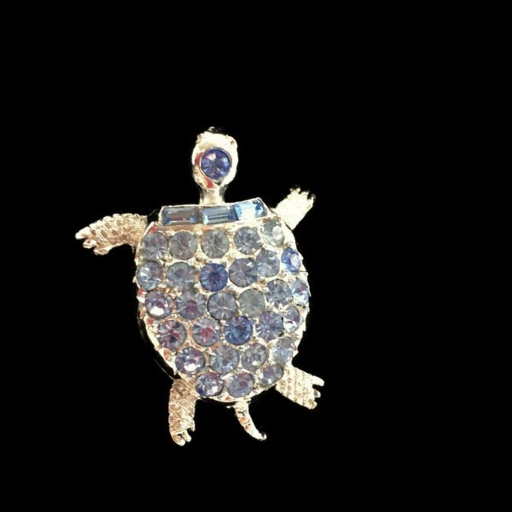 Vintage PELL Turtle Brooch Pin Rhinestone - Picture 3 of 5